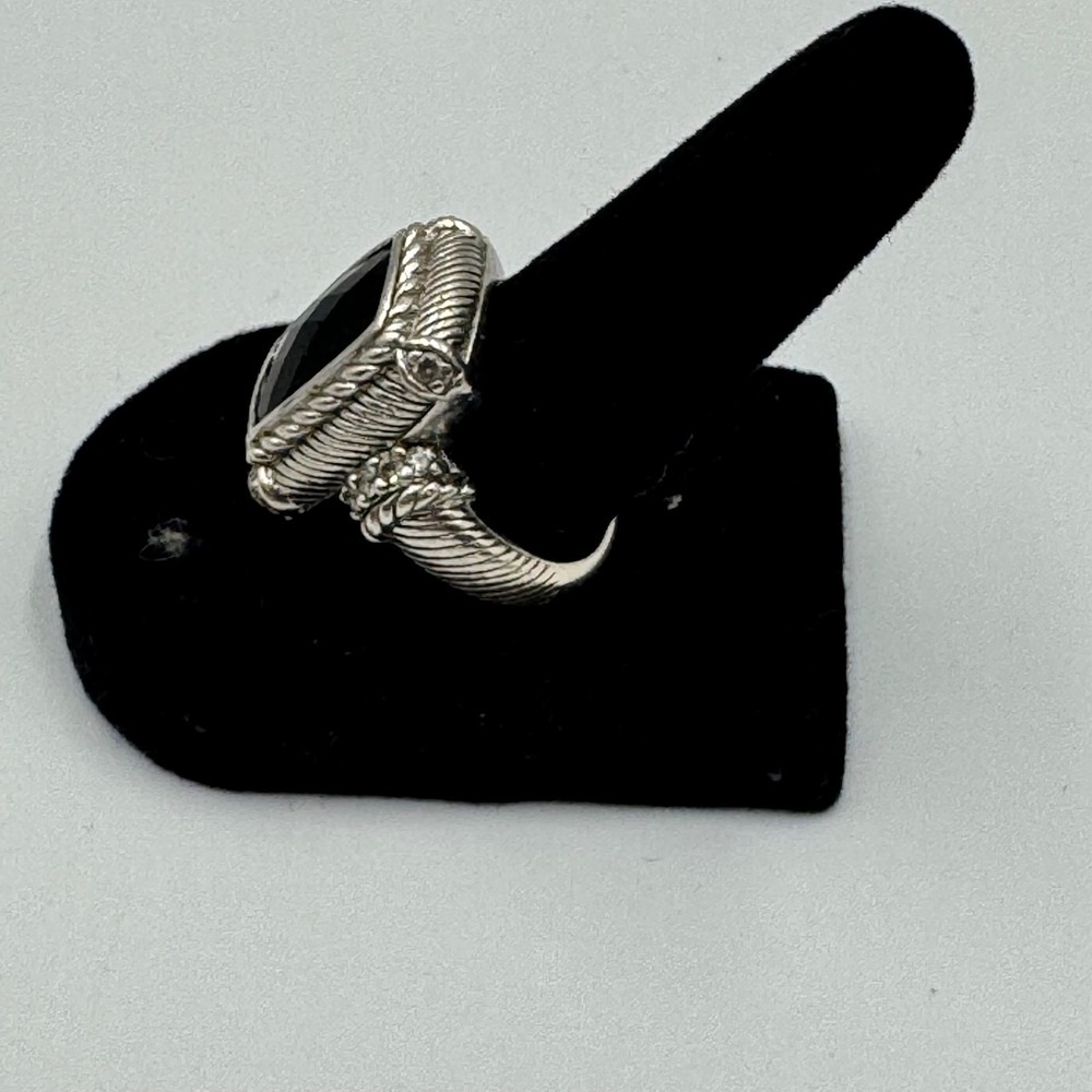 Judith Ripka Sterling Silver Black Onyx Textured Rope Statement Ring Size 7.5 - Picture 2 of 7